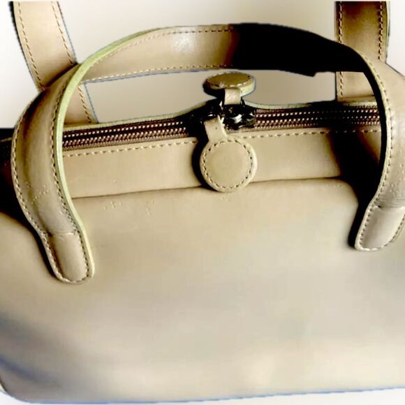 Lamarthe Beige Leather Satchel Handbag - Picture 10 of 12